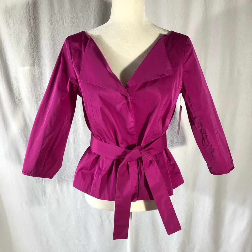 NWT Theory Electric Pink Taffeta 3/4 Sleeve Top